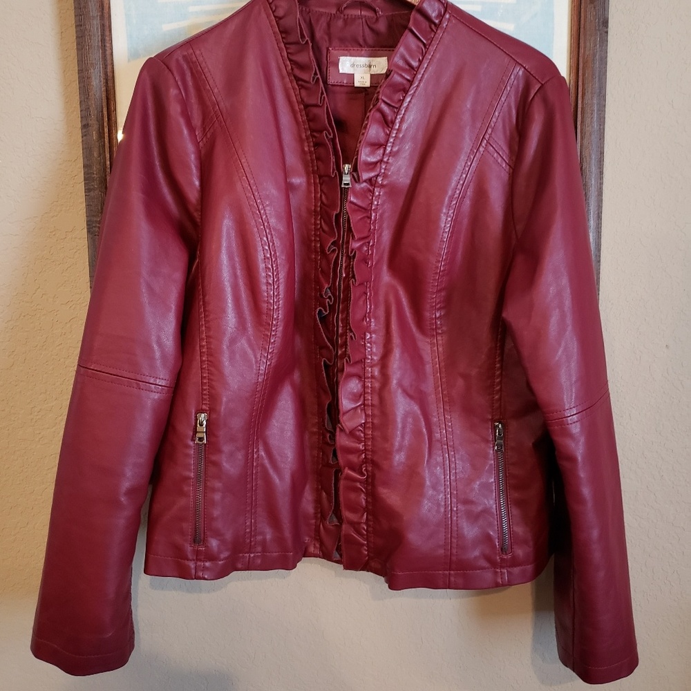 Burgundy zip up faux jacket